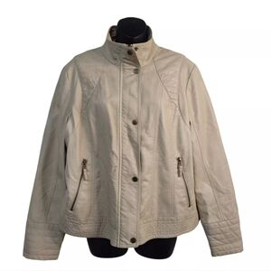 Jessica Simpson Leather Jacket Women's Beige Faux Leather Jacket Size 1X